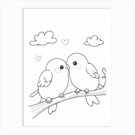 Birds On A Branch Coloring Page Art Print