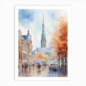 Riga Latvia In Autumn Fall, Watercolour 2 Art Print