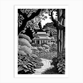 Bellingrath Gardens, Usa Linocut Black And White Vintage Art Print