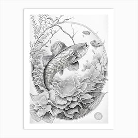 Tancho Showa 1, Koi Fish Haeckel Style Illustastration Art Print