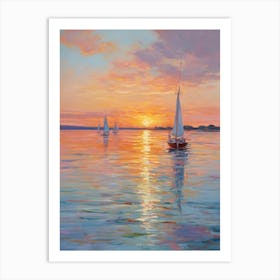 Sailboats At Sunset 12 Art Print