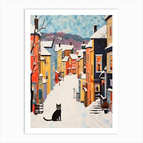 Cat In The Streets Of Quebec City   Canada With Sow 2 Art Print