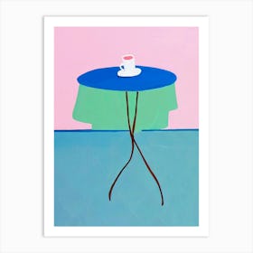 Café Table Art Print – Modern Abstract Coffee Cup Illustration in Blue and Pink Art Print