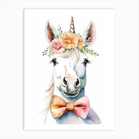 Baby Unicorn Flower Crown Bowties Woodland Animal Nursery Decor (10) Art Print