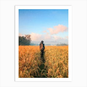 A Muslim Girl Going Through Weat Field, Oil Painting Art Print