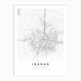 Ibadan Oyo Nigeria White Map Art Print