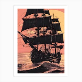 Pirate Ship At Sunset 1 Art Print