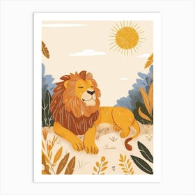 African Lion Resting In The Sun Illustration 1 Art Print