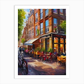 The city of Amsterdam, Netherlands, streets, cafes, passing by, the beauty of summer, oil colors..31 Art Print