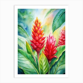 5 Bright Red Ginger Flowers In Tropical Gardens (1) Art Print