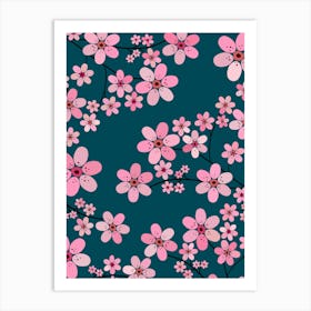 Cherry Blossom | 05 - Navy Blue Art Print