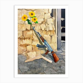 Sunflowers In An Ak 47 Support Ukraine Art Print