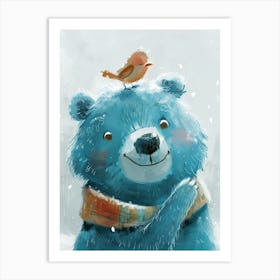 Small Joyful Bear With A Bird On Its Head 9 Art Print