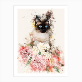 Siamese Cat With Flowers Art Print