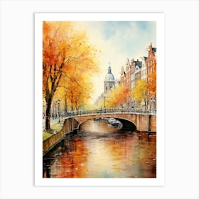 Amsterdam, Netherlands In Autumn Fall, Watercolour 4 Art Print