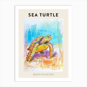 Pencil Scribble Of A Sea Turtle On The Beach Poster 1 Art Print
