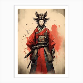 Female Samurai Onna Musha Rinpa School Style Illustration 3 Art Print