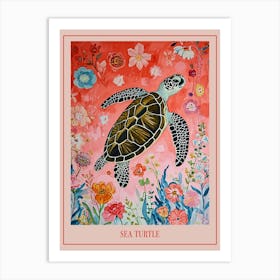 Floral Animal Painting Sea Turtle 1 Poster Art Print