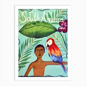 South America, Boy With A Parrot Art Print