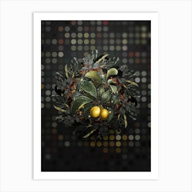 Vintage Ripe Plums on Branch Fruit Wreath on Dot Bokeh Pattern n.0602 Art Print