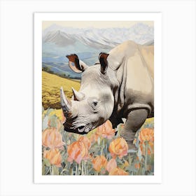 Rhino With Flowers & Plants 3 Art Print