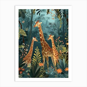 Giraffe In The Plants Modern Kitsch Illustration 4 Art Print