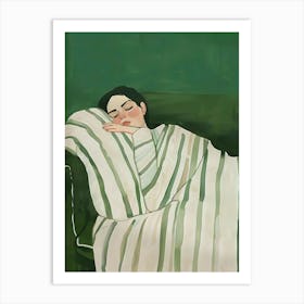 Abstract Art Girl Sleeping In Bed Emerald Poster Poster