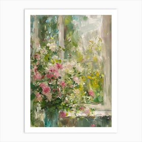 Camellia Flowers On A Cottage Window 2 Art Print