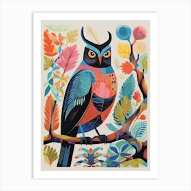 Colourful Scandi Bird Eastern Screech Owl 1 Art Print