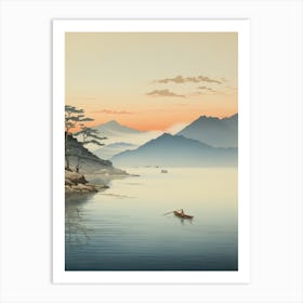 Lake Biwa In Shiga, Ukiyo E Drawing 1 Art Print