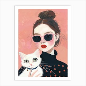 Girl With Cat Art Print