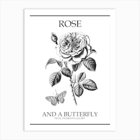 Butterfly Rose Line Drawing 2 Poster Art Print