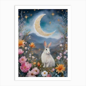 Lucky ~ White Hare on a Mystical Night Art Print