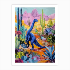 Colourful Dinosaur With Cactus & Succulent Painting 2 Art Print