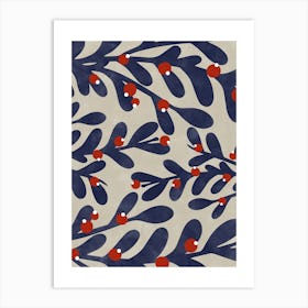 Beige and Navy Winter Berries Art Print