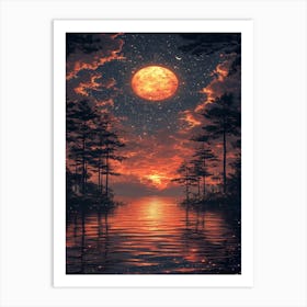 Full Moon Over The Water 1 Art Print