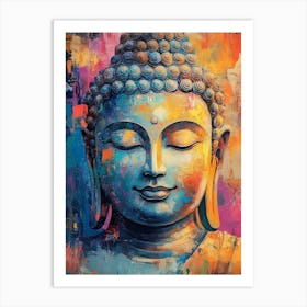 Lord Buddha Oil Draw, Buddha Statue Oil Painting In Colorful Colors, Oil Painting Buddha Face Art Print