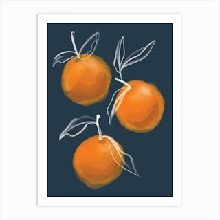 Oranges Kitchen Set Navy And Orange Art Print