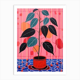 Pink And Red Plant Illustration Rubber Plant Ficus 3 Art Print