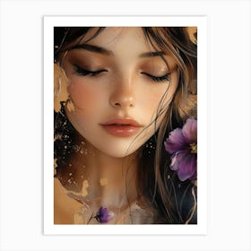 Beautiful Girl With Flowers Art Print