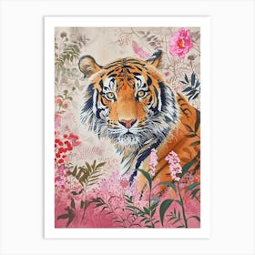Floral Animal Painting Siberian Tiger 4 Art Print