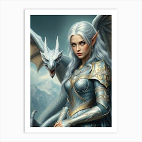 Elven Princess with Dragon Art Print