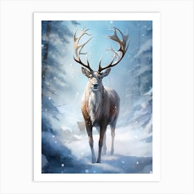 Deer In The Snow 2 Art Print