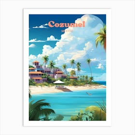 Cozumel Mexico Road view Modern Travel Art Art Print