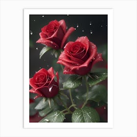 Red Roses At Rainy With Water Droplets Vertical Composition 50 Art Print