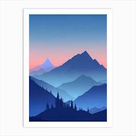 Misty Mountains Vertical Composition In Blue Tone 128 Art Print