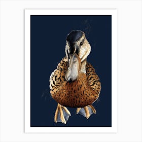 The Duck On Midnight Blue Art Print