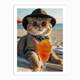 Cat On The Beach Art Print