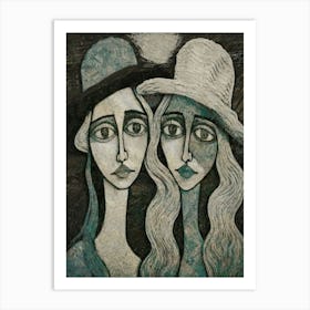 Two Women With Hats Art Print