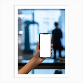 Woman Holding A Phone With Blank Screen Art Print